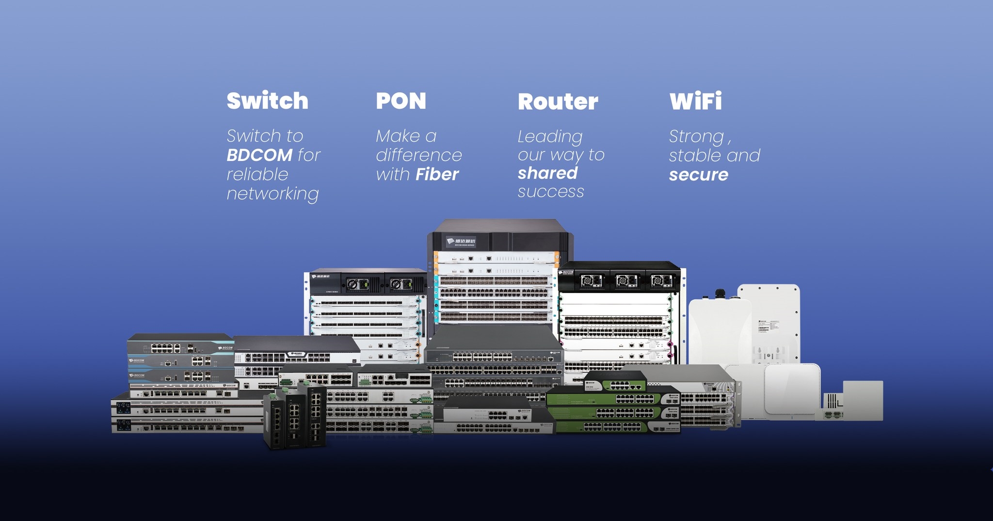 Thiết bị mạng BDCOM đa dạng với switch, PON, Router, wifi
