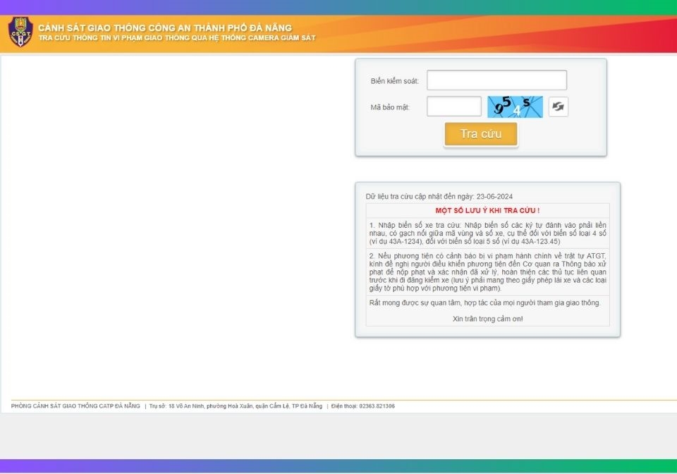 Tra cứu vi phạm giao thông từ trang công an Đà Nẵng
