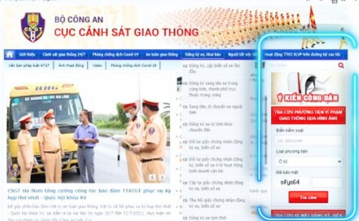 Tra cứu lỗi camera phạt nguội qua website cục Cảnh sát giao thông